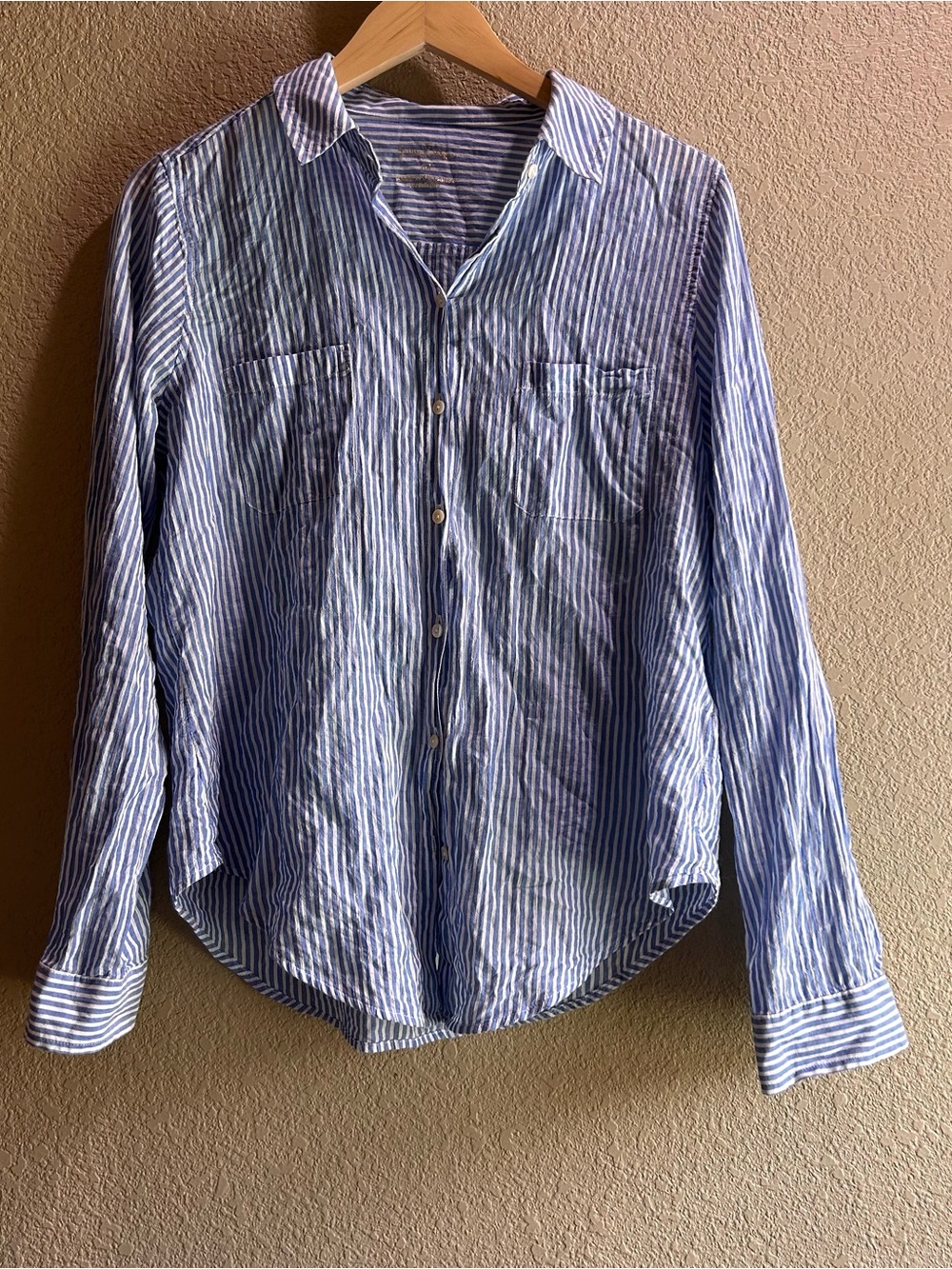 Lilly Pulitzer Blue Striped Cotton Button Down Sheer Blouse Coastal